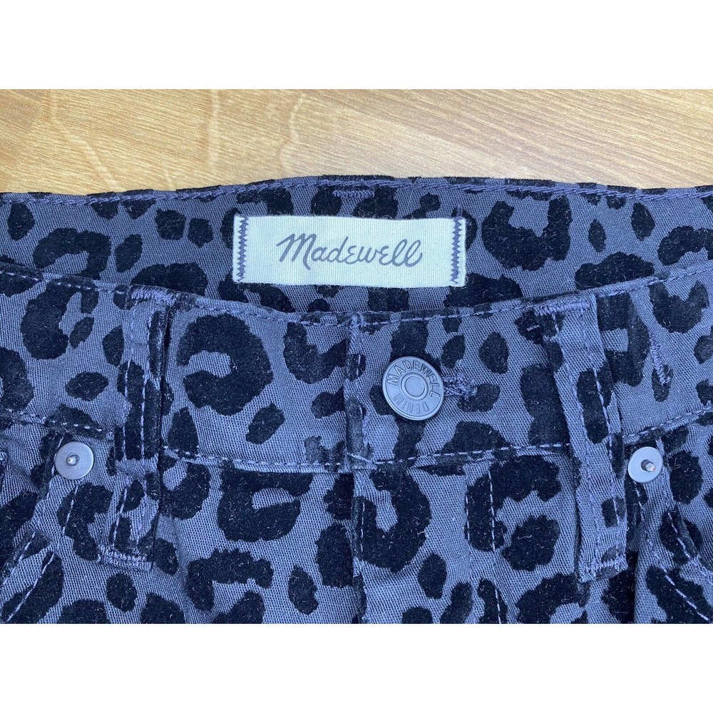 Madewell Jeans Womens 27 Black 9” Midrise Skinny Flocked Leopard Denim Animal - Picture 9 of 14